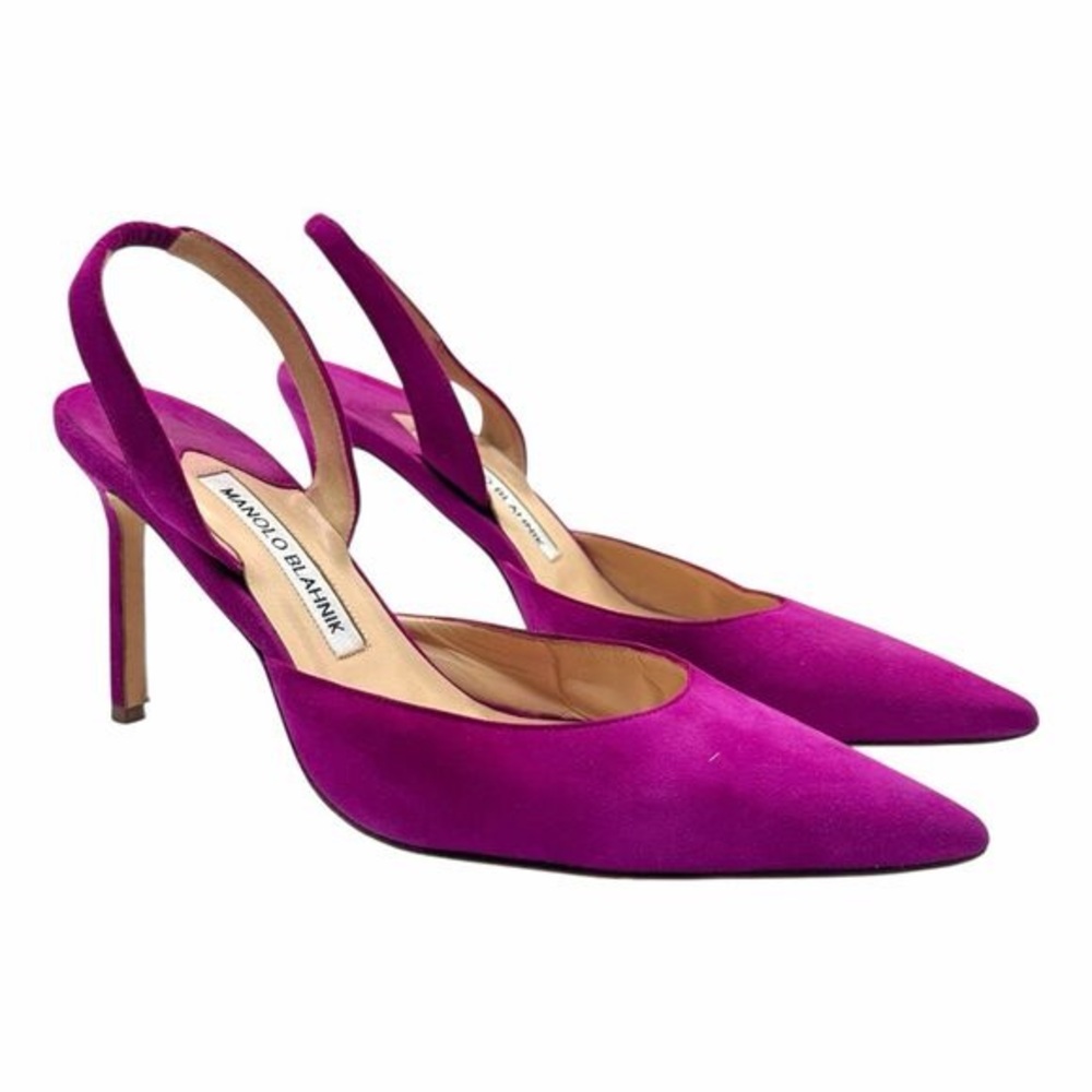 Manolo Blahnik Carolyne 50MM Suede Slingback Purple Pumps sz.39